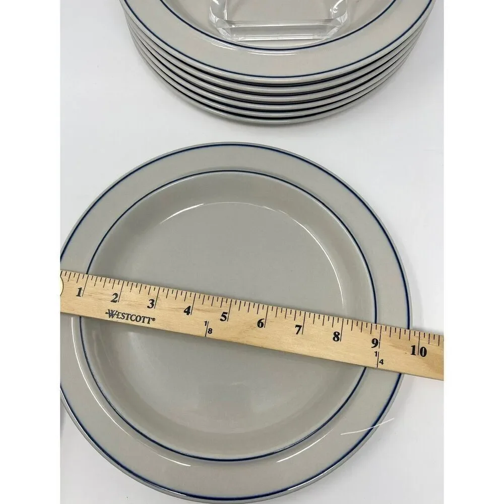 Arabia Finland Saimaa White Blue Rim Vintage 1980's Stoneware Dinner Plate 10